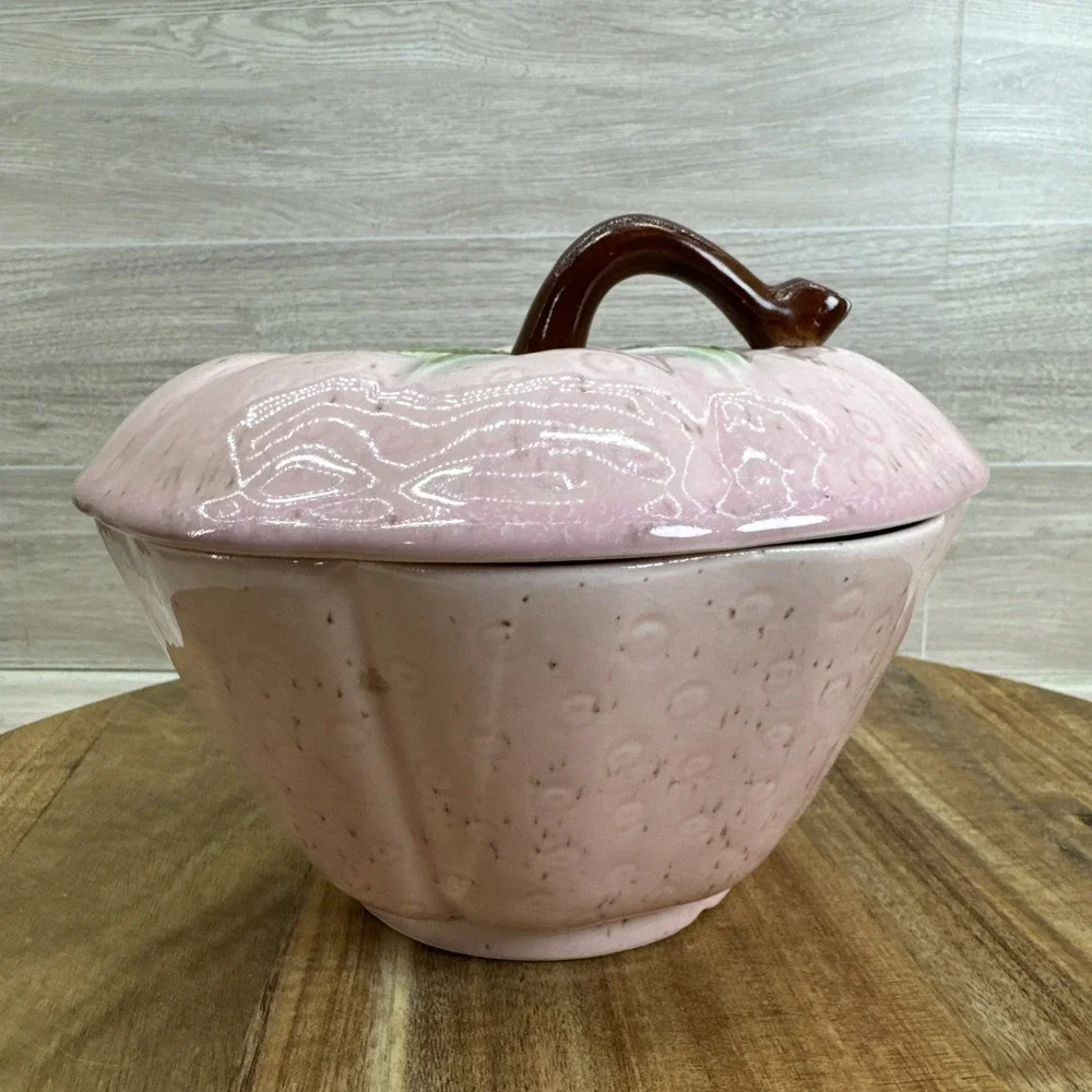 Vintage Belmar California Pottery 310 Pink Strawberry Candy Dish Cookie Jar 1950